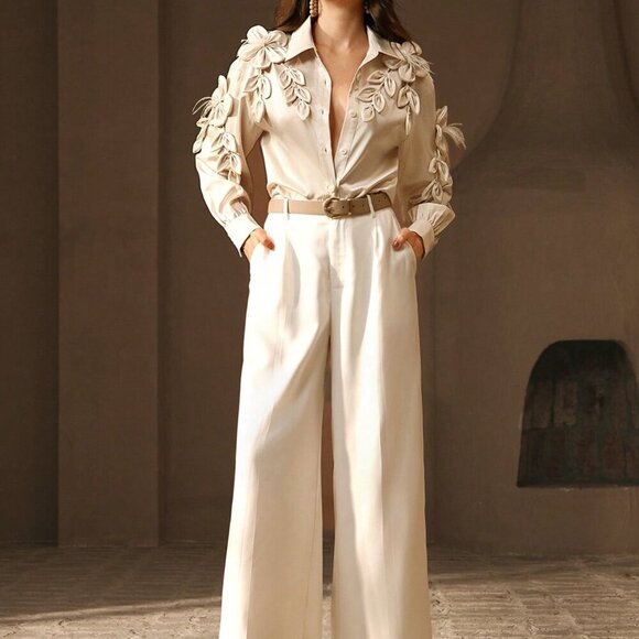 Apricot Casual Women's Loose Khaki Turndown Collar Long Sleeve Blouse - Picture 7 of 7